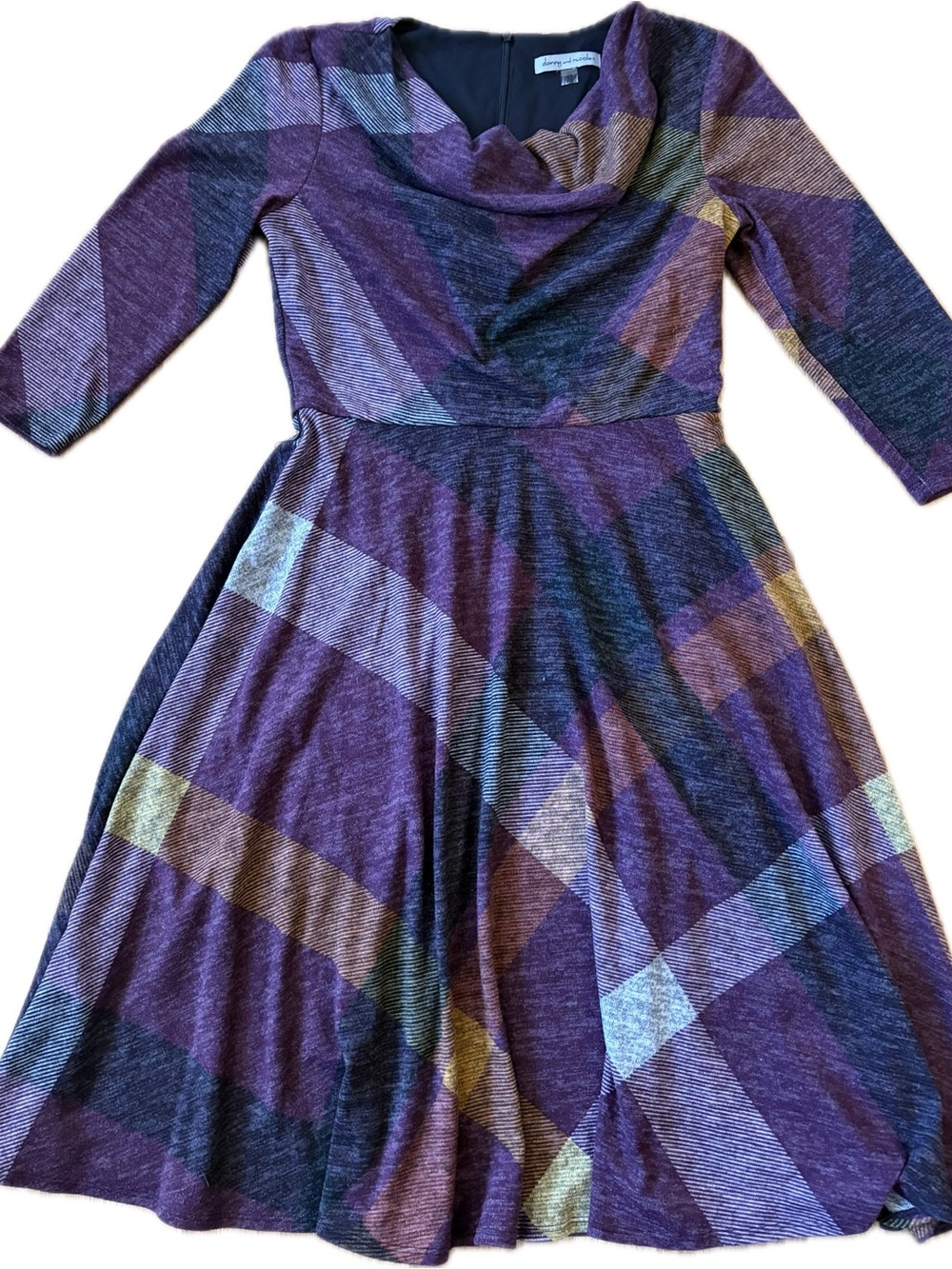 Danny & Nicole Purple Plaid Fit-and-Flare Dress